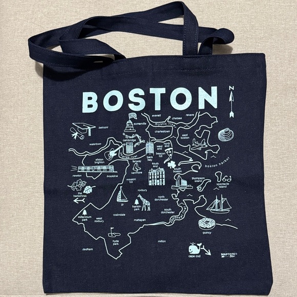 Handbags - LIKE NEW Boston Tourist Souvenir Tote-Cotton-Navy-White Logo/Single Side